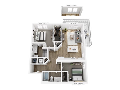 Floor plan for 2 beds, 2 baths, 1089 sqft